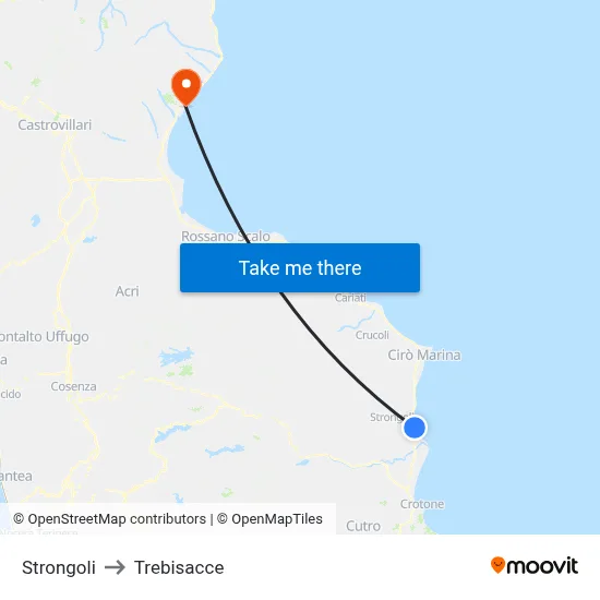 Strongoli to Trebisacce map