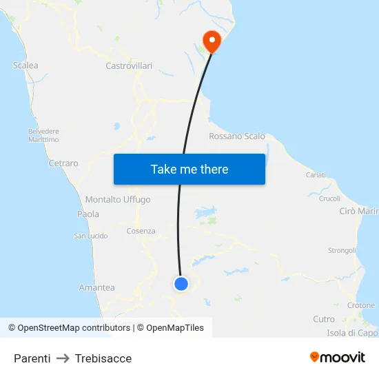 Parenti to Trebisacce map