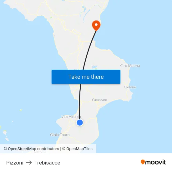 Pizzoni to Trebisacce map
