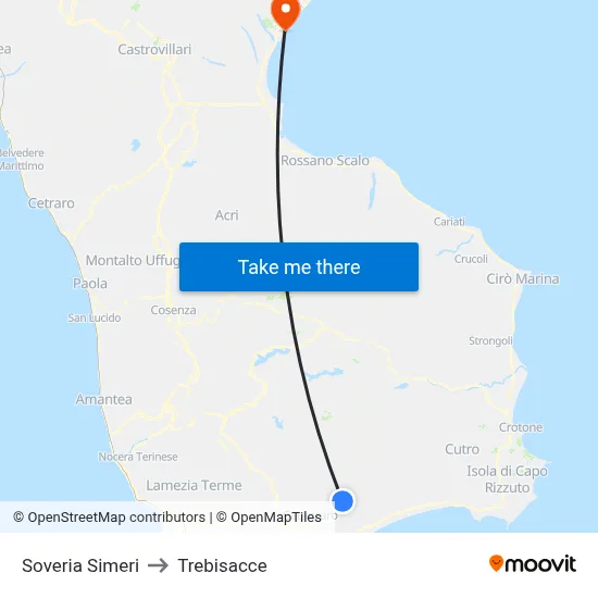 Soveria Simeri to Trebisacce map