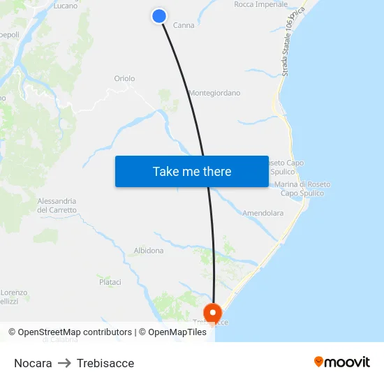 Nocara to Trebisacce map