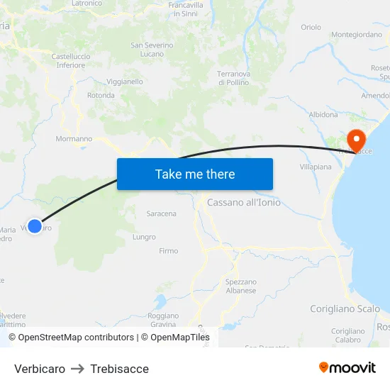 Verbicaro to Trebisacce map
