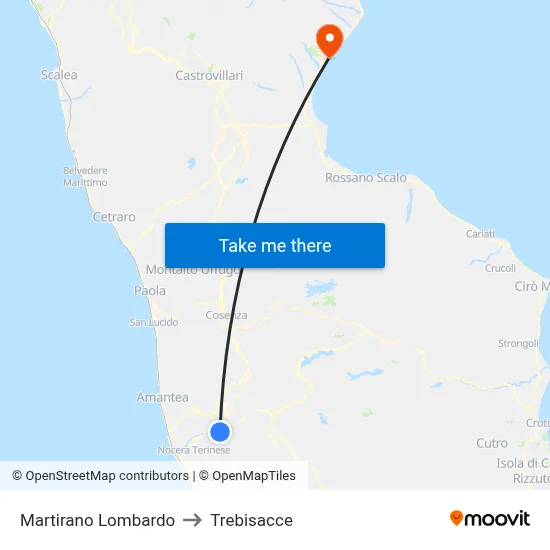 Martirano Lombardo to Trebisacce map