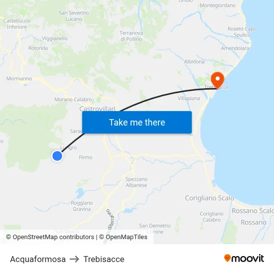 Acquaformosa to Trebisacce map