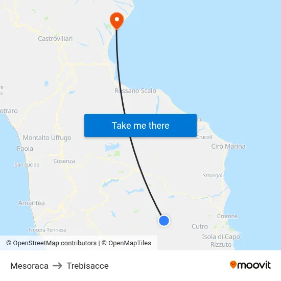 Mesoraca to Trebisacce map