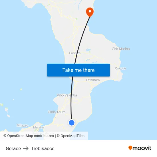 Gerace to Trebisacce map