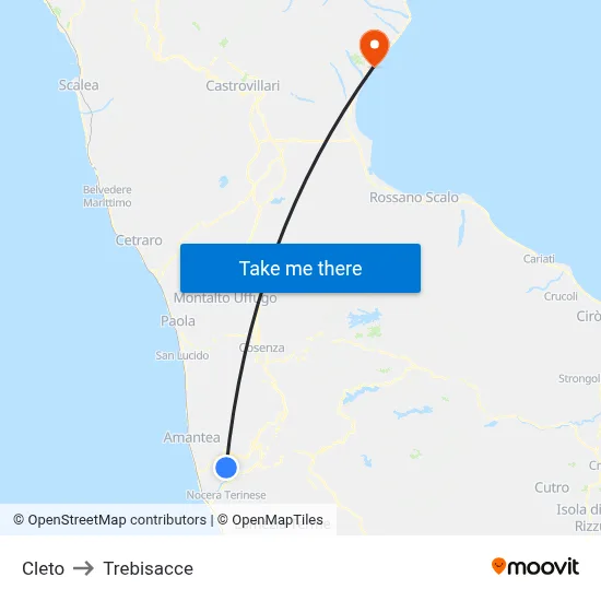 Cleto to Trebisacce map