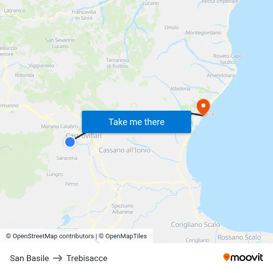 San Basile to Trebisacce map