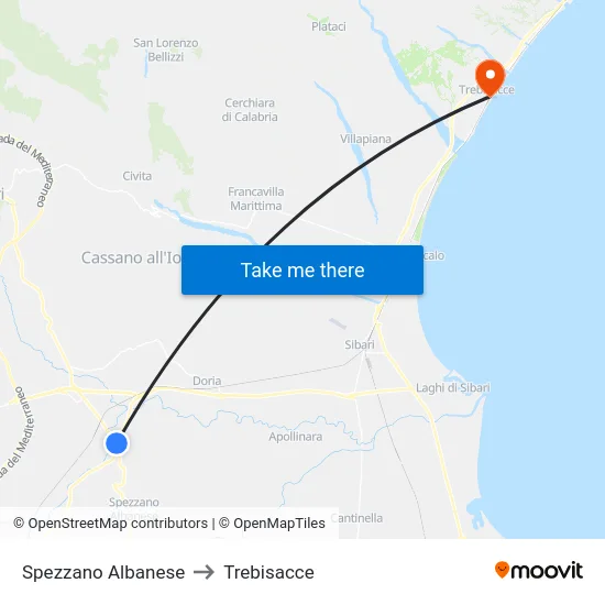 Spezzano Albanese to Trebisacce map