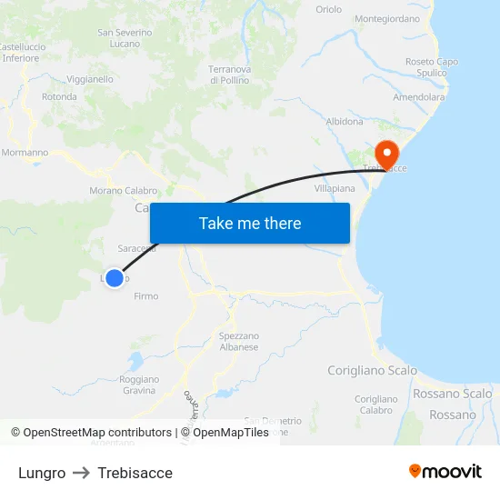Lungro to Trebisacce map