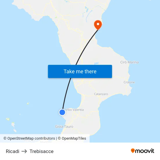 Ricadi to Trebisacce map