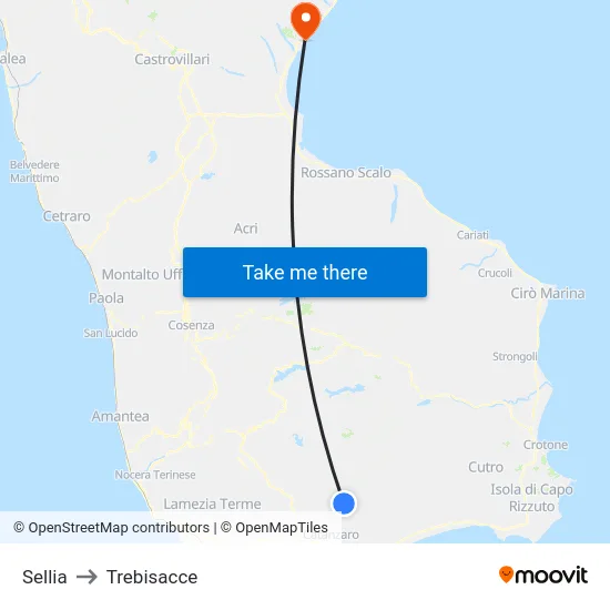 Sellia to Trebisacce map