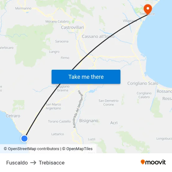 Fuscaldo to Trebisacce map