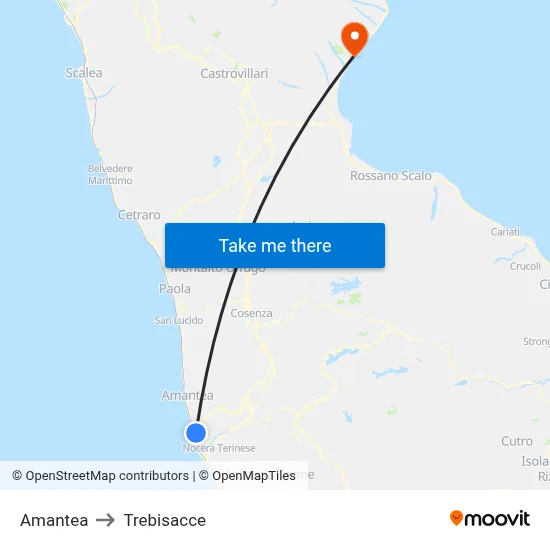 Amantea to Trebisacce map