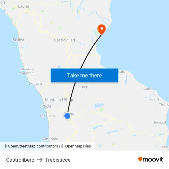Castrolibero to Trebisacce map