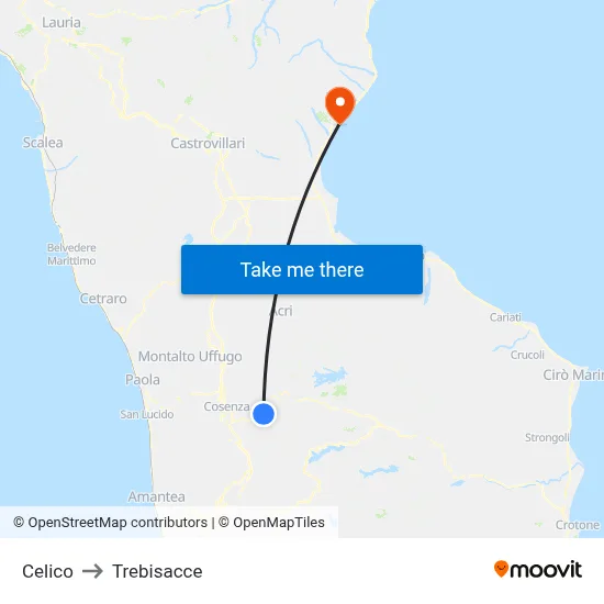 Celico to Trebisacce map
