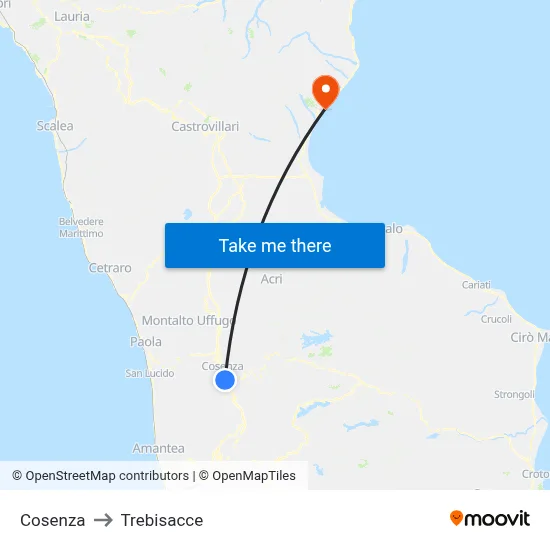 Cosenza to Trebisacce map