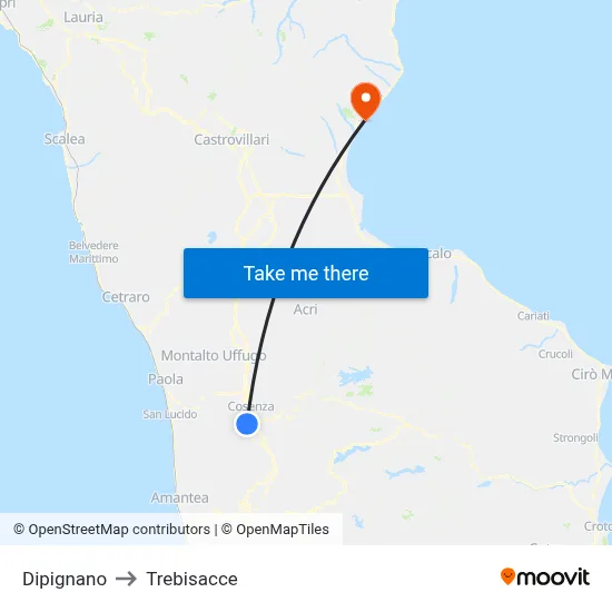 Dipignano to Trebisacce map