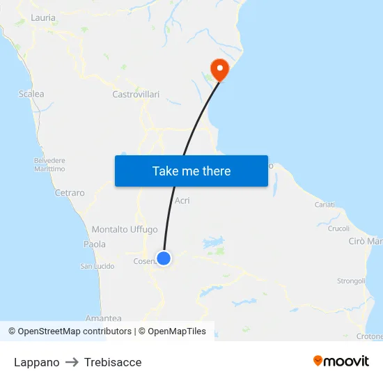 Lappano to Trebisacce map