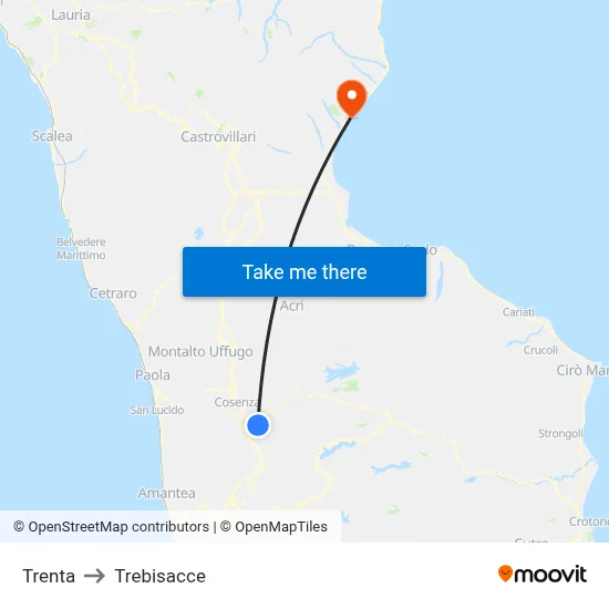 Trenta to Trebisacce map
