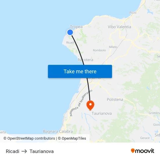 Ricadi to Taurianova map