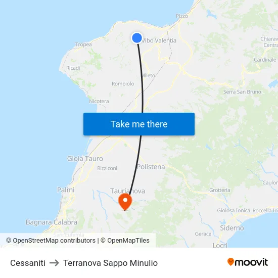 Cessaniti to Terranova Sappo Minulio map