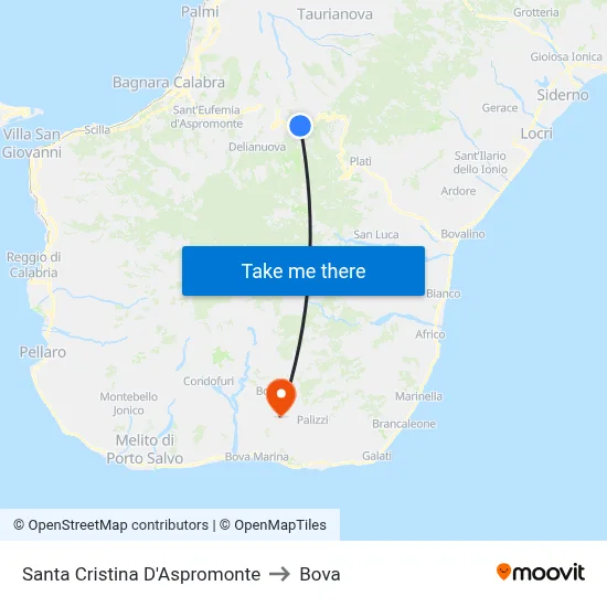 Santa Cristina D'Aspromonte to Bova map