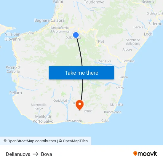 Delianuova to Bova map