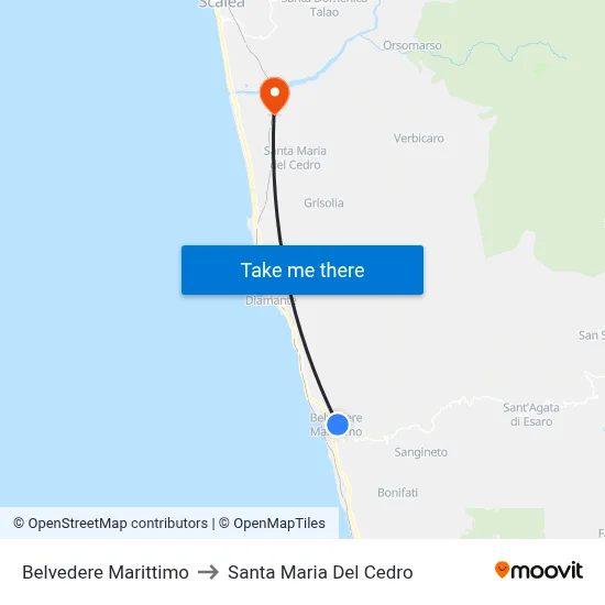 Belvedere Marittimo to Santa Maria Del Cedro map
