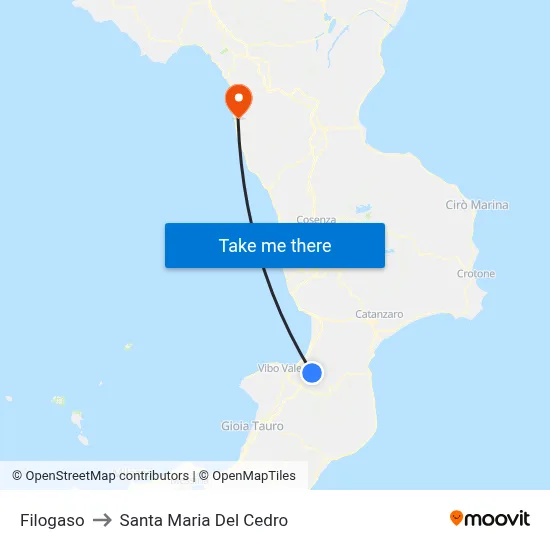 Filogaso to Santa Maria Del Cedro map
