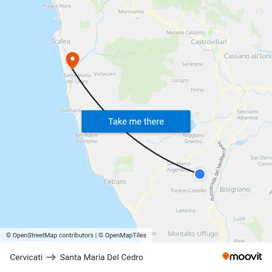 Cervicati to Santa Maria Del Cedro map