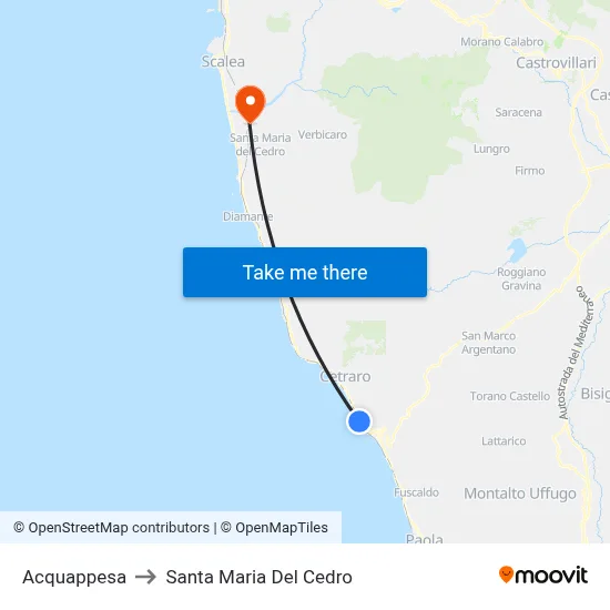 Acquappesa to Santa Maria Del Cedro map