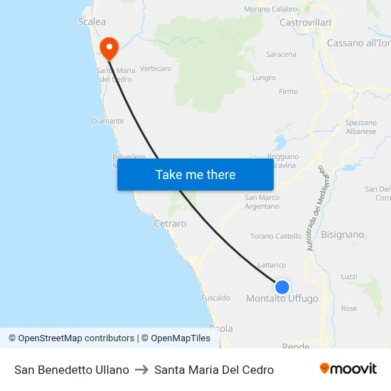 San Benedetto Ullano to Santa Maria Del Cedro map