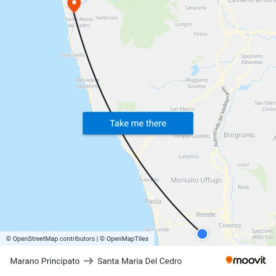 Marano Principato to Santa Maria Del Cedro map