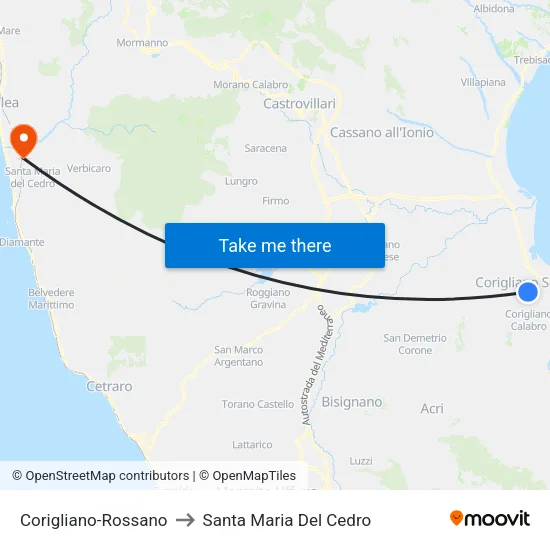 Corigliano-Rossano to Santa Maria Del Cedro map