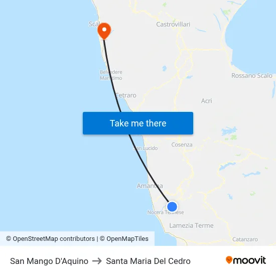 San Mango d'Aquino to Santa Maria Del Cedro map