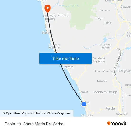 Paola to Santa Maria Del Cedro map