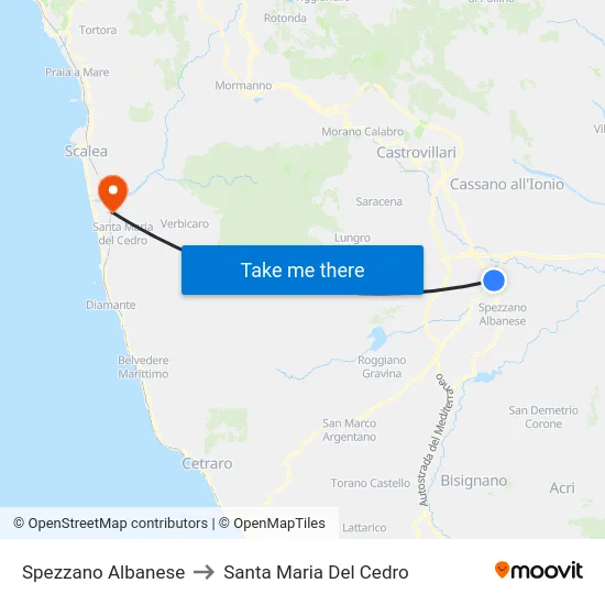 Spezzano Albanese to Santa Maria Del Cedro map