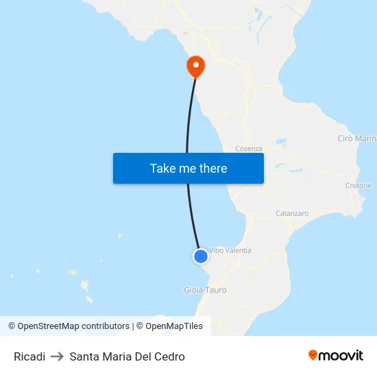 Ricadi to Santa Maria Del Cedro map