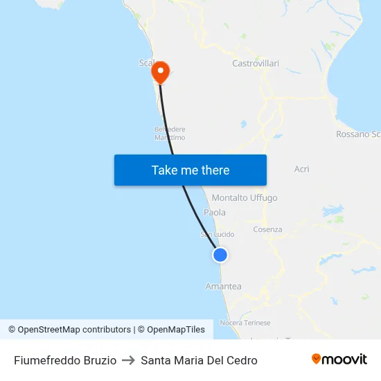 Fiumefreddo Bruzio to Santa Maria Del Cedro map