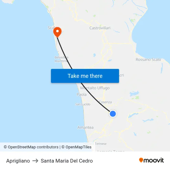 Aprigliano to Santa Maria Del Cedro map