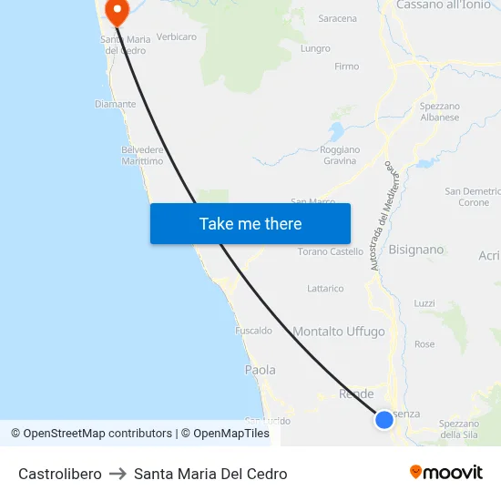 Castrolibero to Santa Maria Del Cedro map