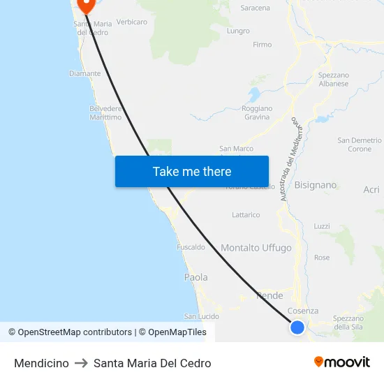 Mendicino to Santa Maria Del Cedro map