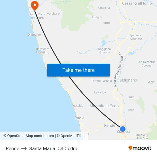 Rende to Santa Maria Del Cedro map