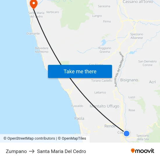 Zumpano to Santa Maria Del Cedro map