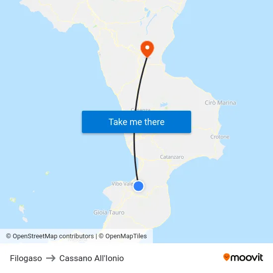 Filogaso to Cassano All'Ionio map