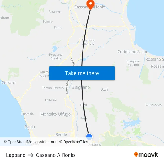 Lappano to Cassano All'Ionio map