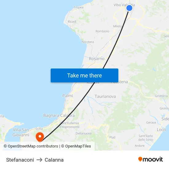 Stefanaconi to Calanna map