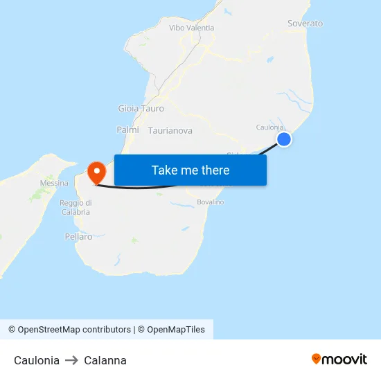 Caulonia to Calanna map