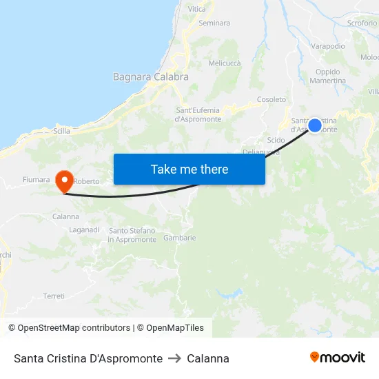 Santa Cristina D'Aspromonte to Calanna map